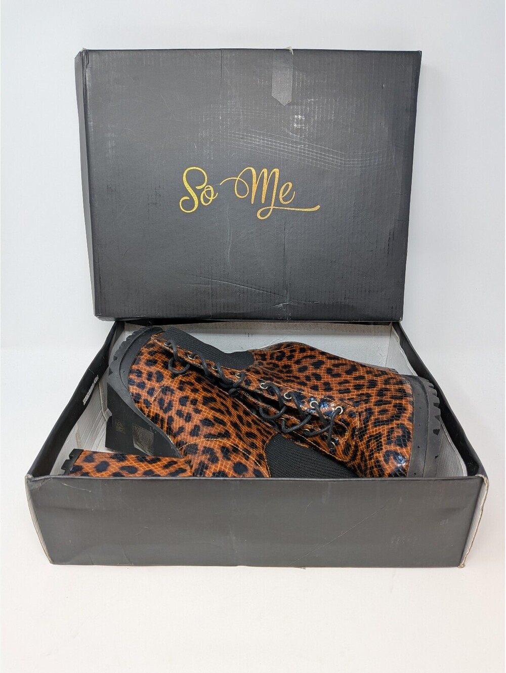 So Me Harley Women’s Size 10 Leopard Print Lace-Up Block Heel Ankle Booties